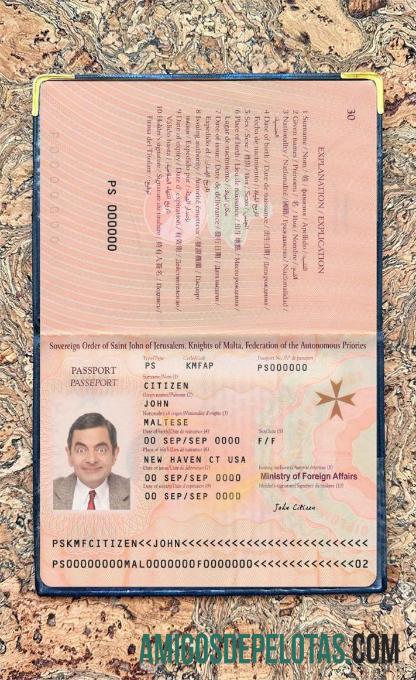 Visual fotográfico atual do passaporte de Malta 2019 amostra